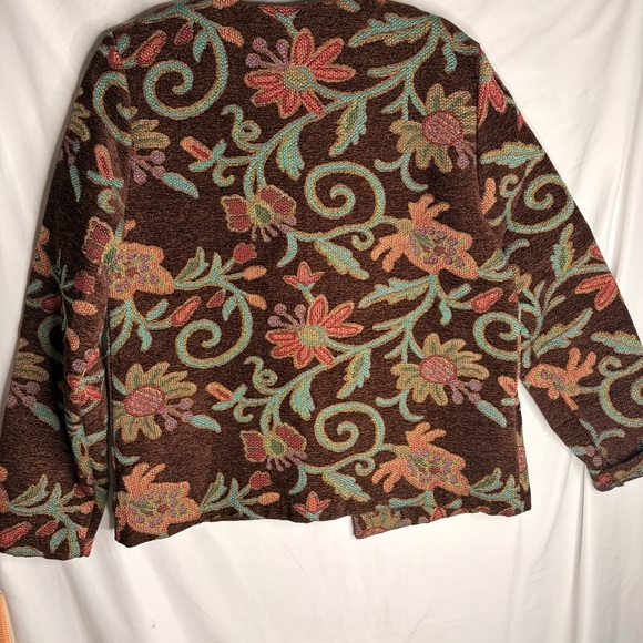 RFA Classics Tapestry Jacket Size 10 Floral Pattern Brocade Brown Teal Pink Coat - Picture 2 of 9